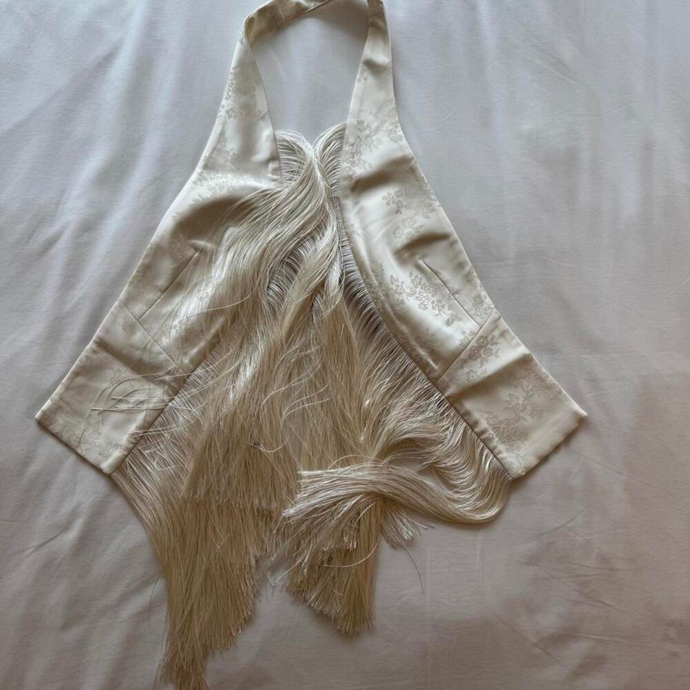 Cream orinetal styled halter neck vest